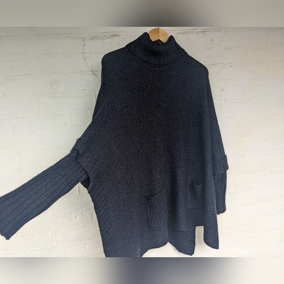 PONCHO DESIGN LAB TURTLE NECK KNIT PONCHO SWEATER MIDNIGHT BLUE SIZE MEDIUM - Picture 14 of 14